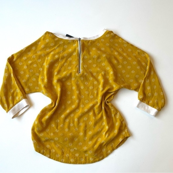 MAEVE Anthropologie Top Size 2 Mustard Yellow Polka Dot 3/4 Sleeve Blouse - Picture 4 of 16